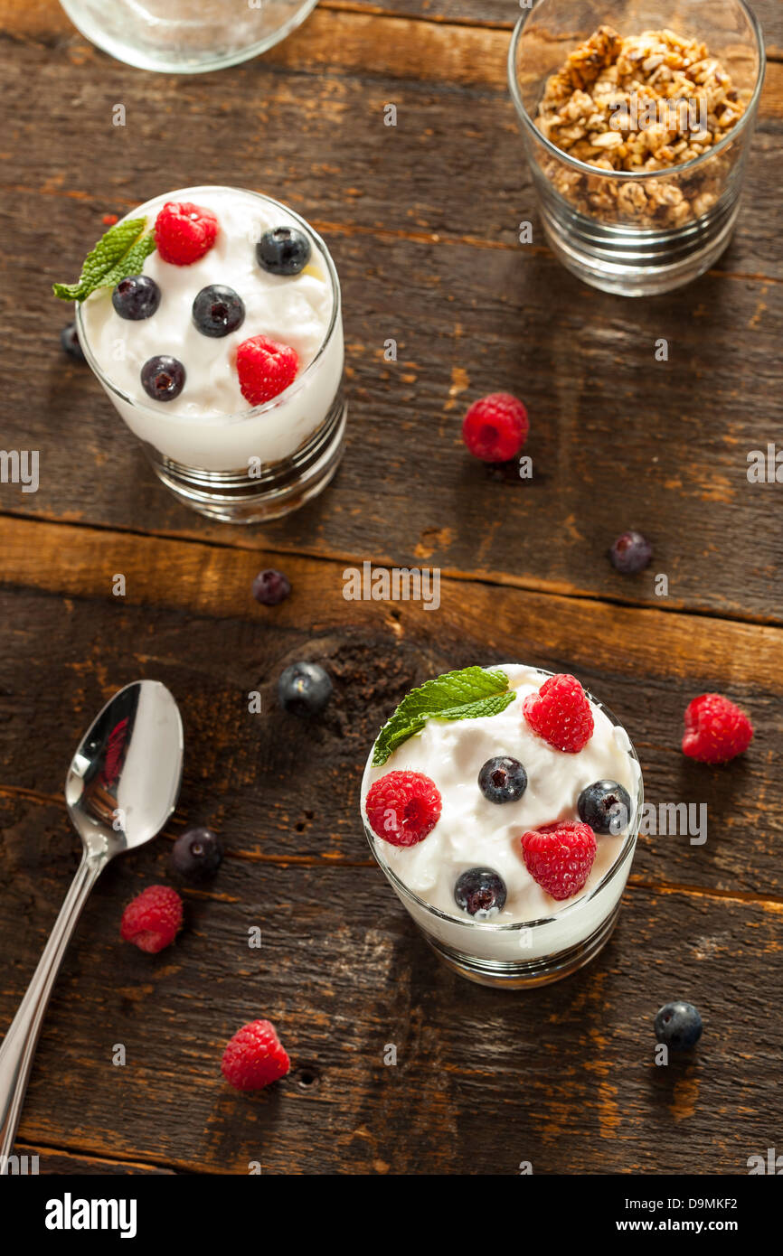 Homemade Organic Fresh Fruit Parfait with berries and granola Stock Photo