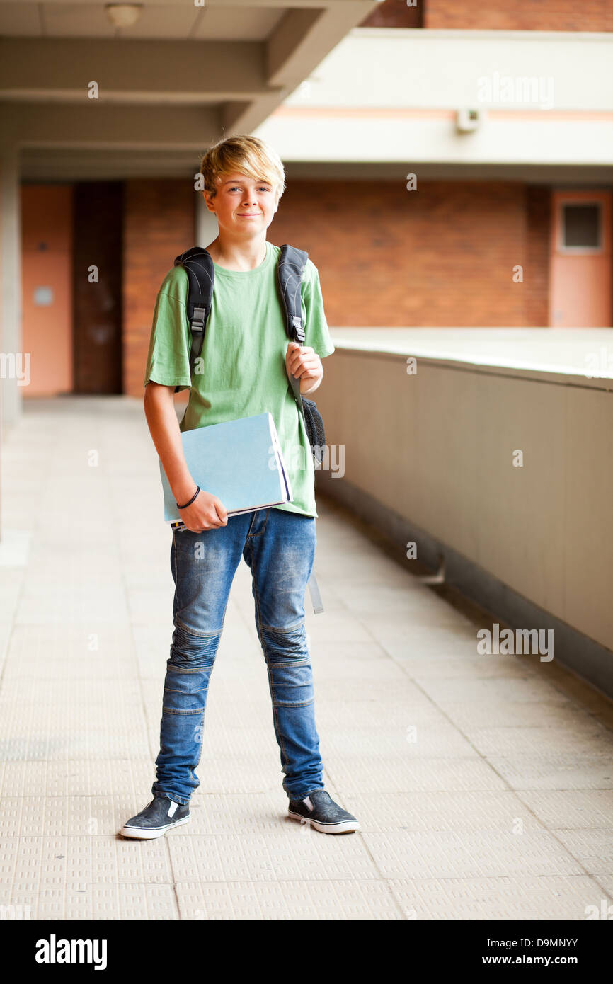 happy male high school student in school building Stock Photo