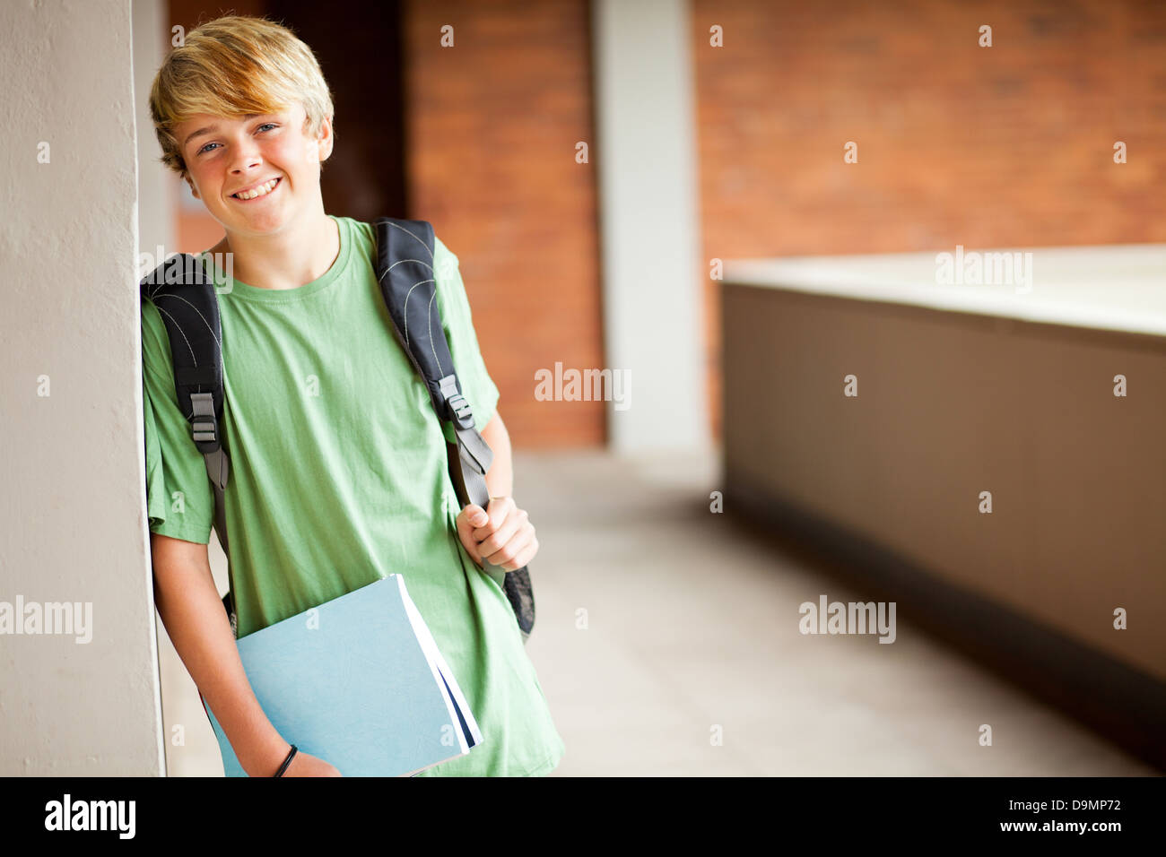 cute high school boy portrait in school Stock Photo