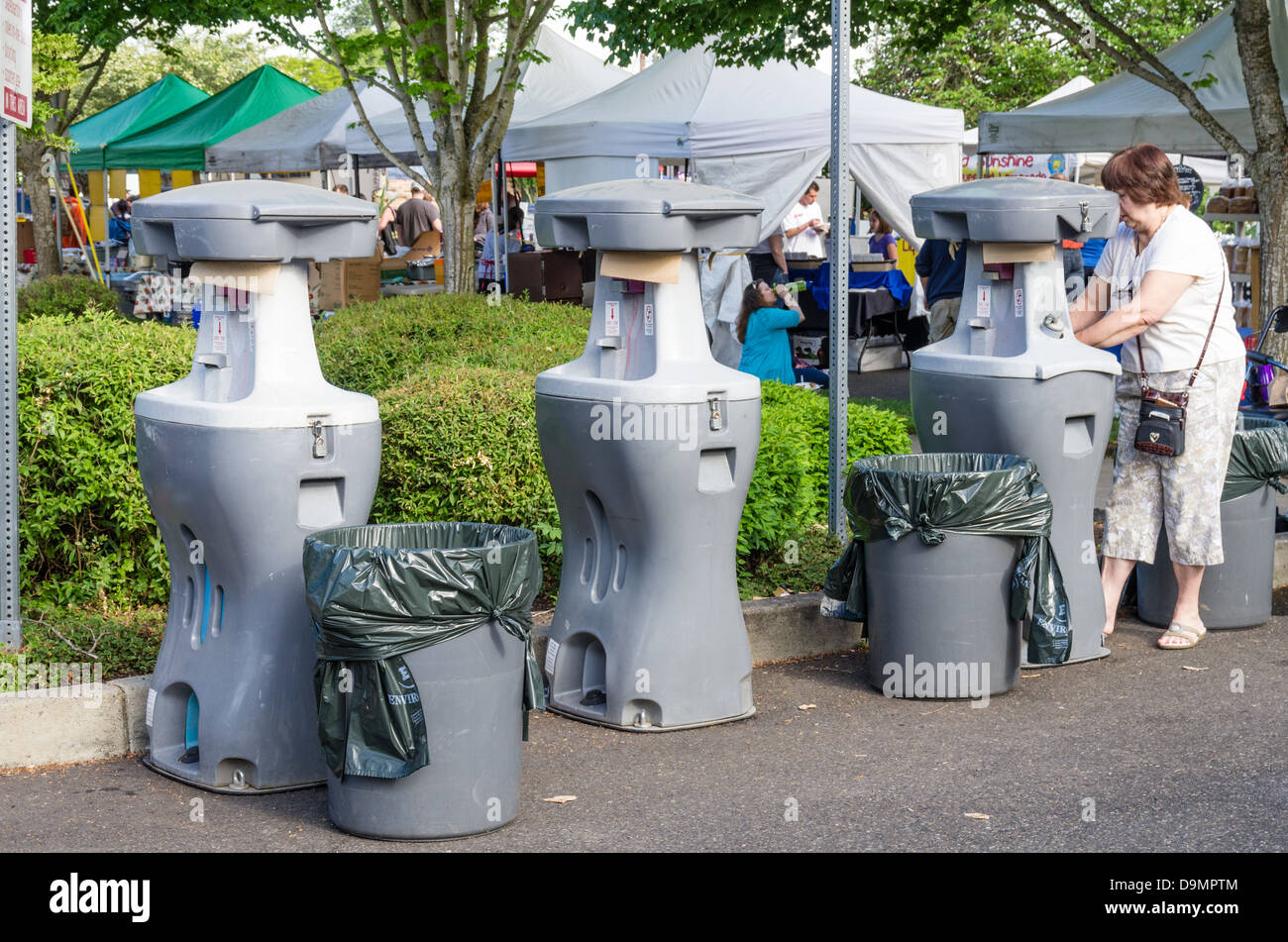 Beaverton Oregon United States.  Hand wash stations allow customers to wash up while at the market Stock Photo