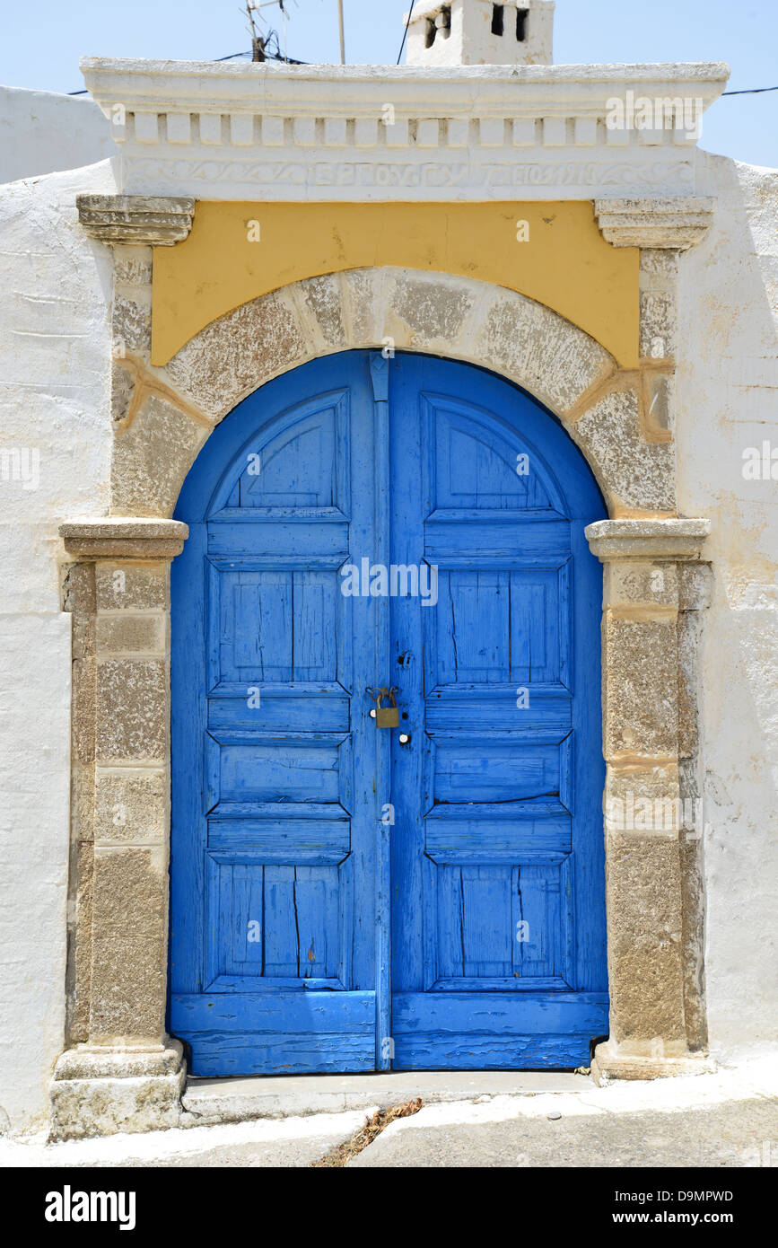Blue door, Lachania, Rhodes (Rodos), The Dodecanese, South Aegean Region, Greece Stock Photo