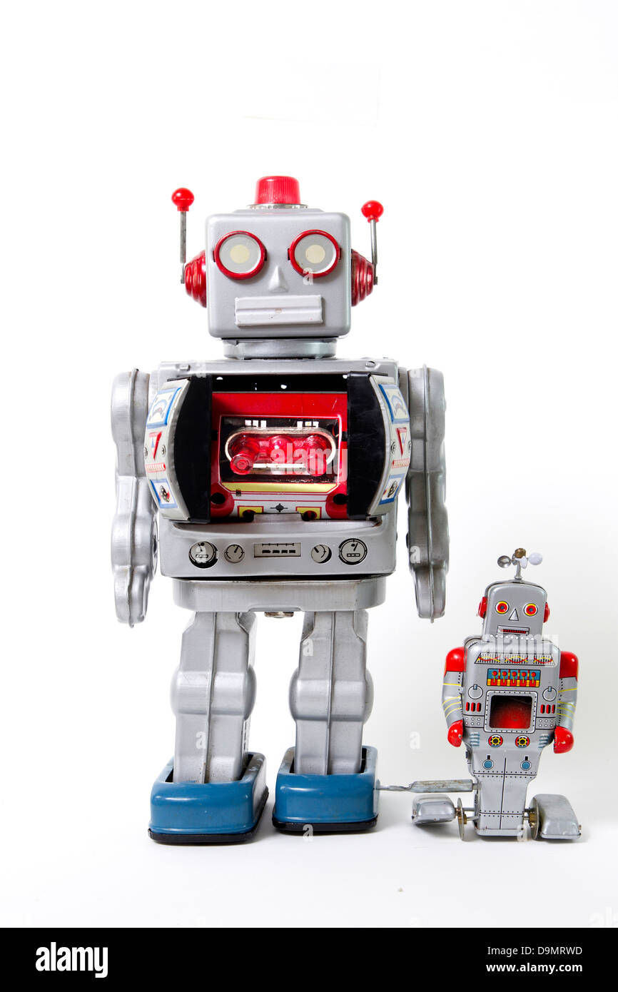 father and son robot roys Stock Photo