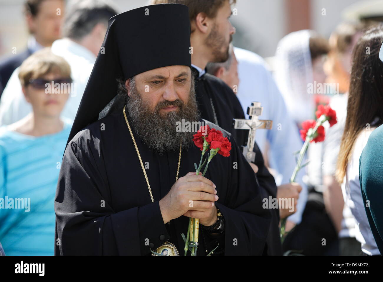 Kaliningrad, Russia 22nd, June 2013 Died and Missing Soldiers and People during WWII monument unveiling ceremony in Kaliningrad. Orthodox priest takes part in the ceremony Credit:  Michal Fludra/Alamy Live News Stock Photo