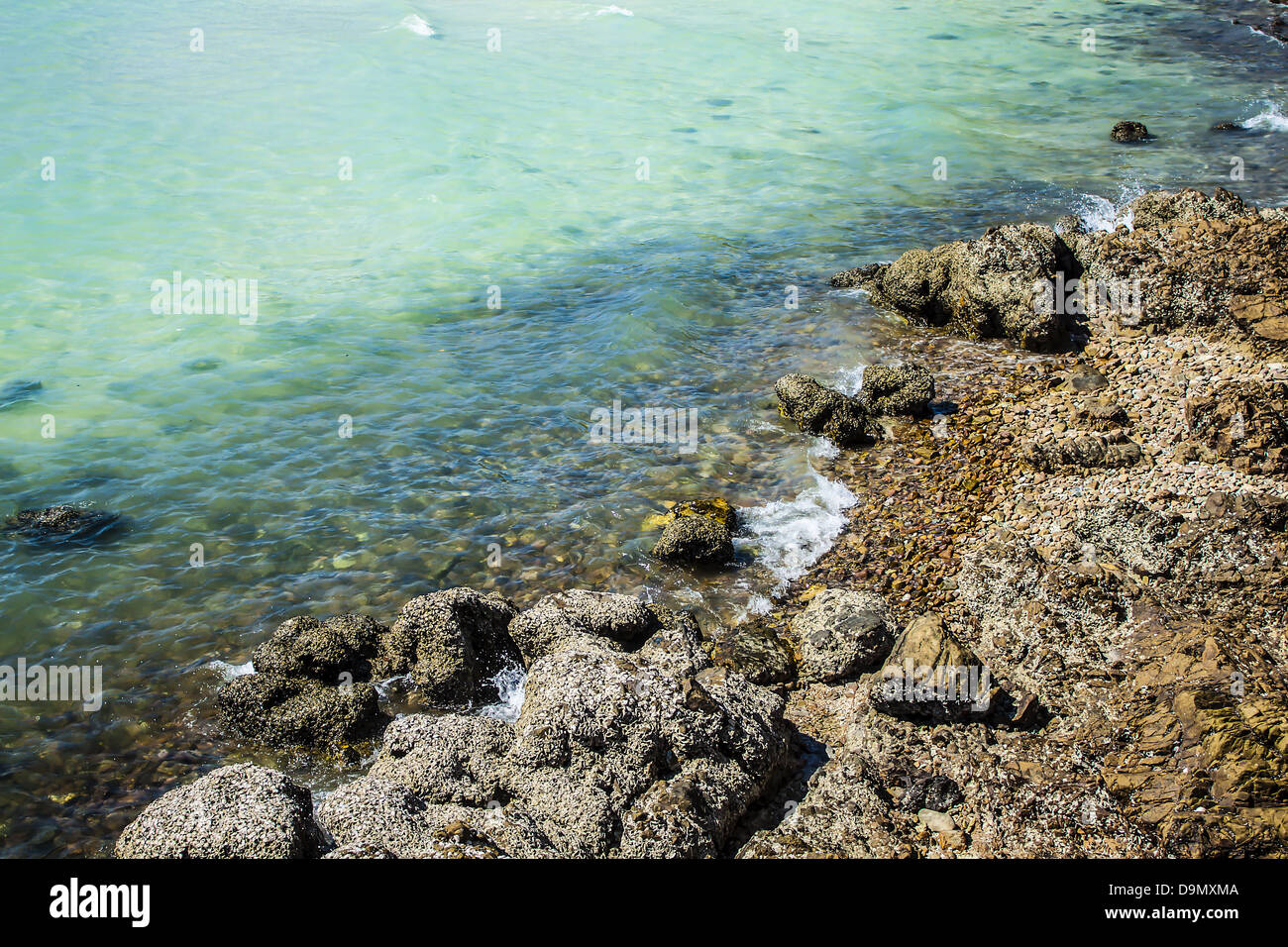 The big rock and green sea Stock Photo - Alamy
