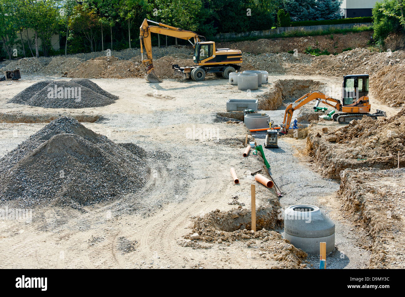 Development works in a new building area Stock Photo