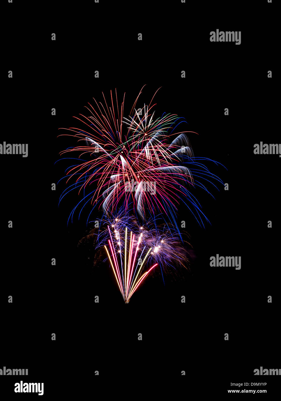 Spectacular fireworks isolated on black Stock Photo