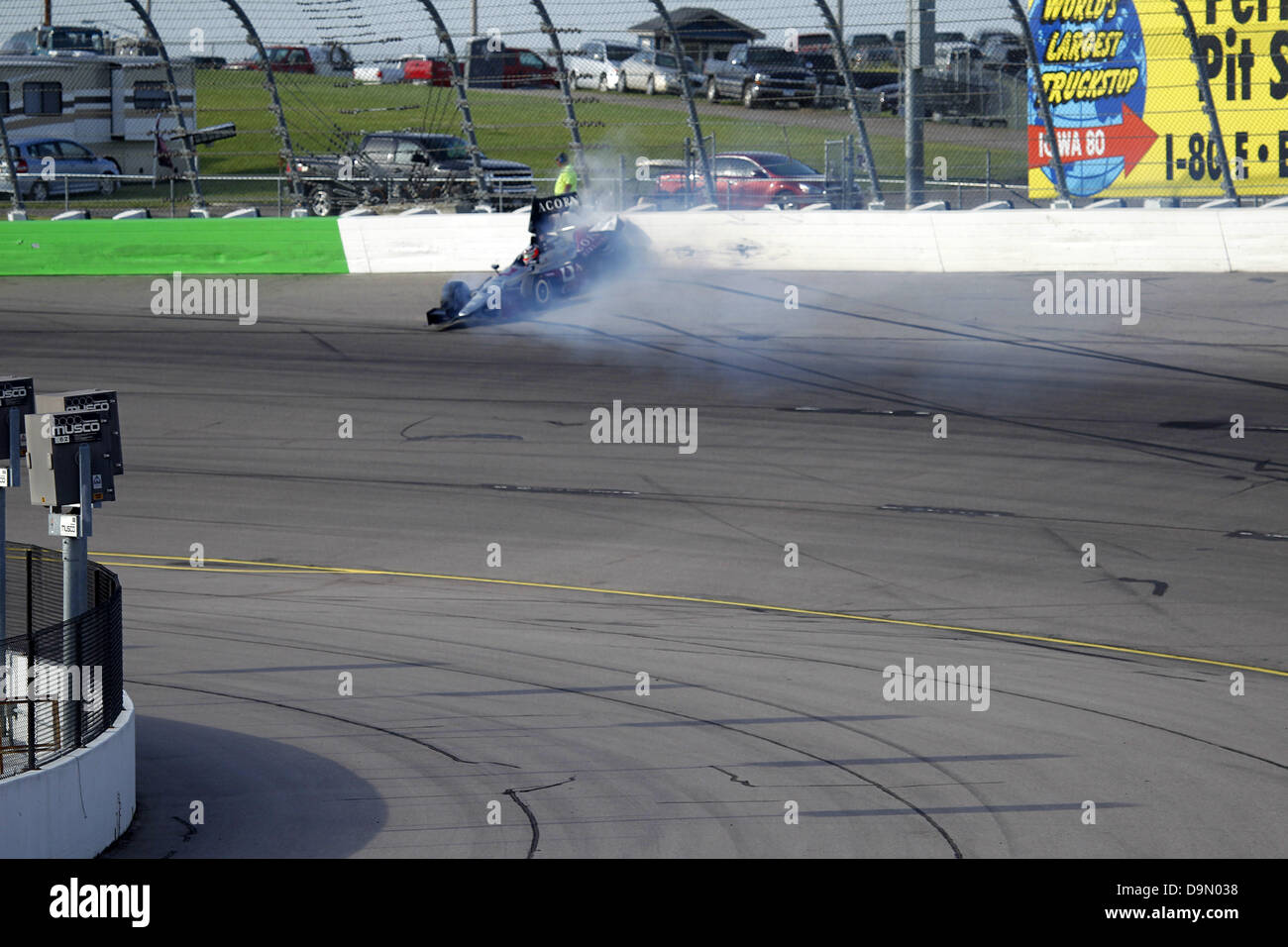 June 22, 2013 - Newton, Iowa, U.S - Indycar, Round 10, Iowa Speedway, Newton, IA , USA, June 22-23 2013, JAMES JAKES, Rahal Letterman Lannigan Racing, Crash (Credit Image: © Ron Bijlsma/ZUMAPRESS.com) Stock Photo