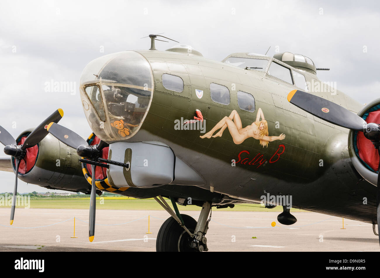 B-17G Flying Fortress bomber 'Sally B', one of three aircraft used in the 1990 film 'Memphis Belle' parked at Duxford Airfield Stock Photo