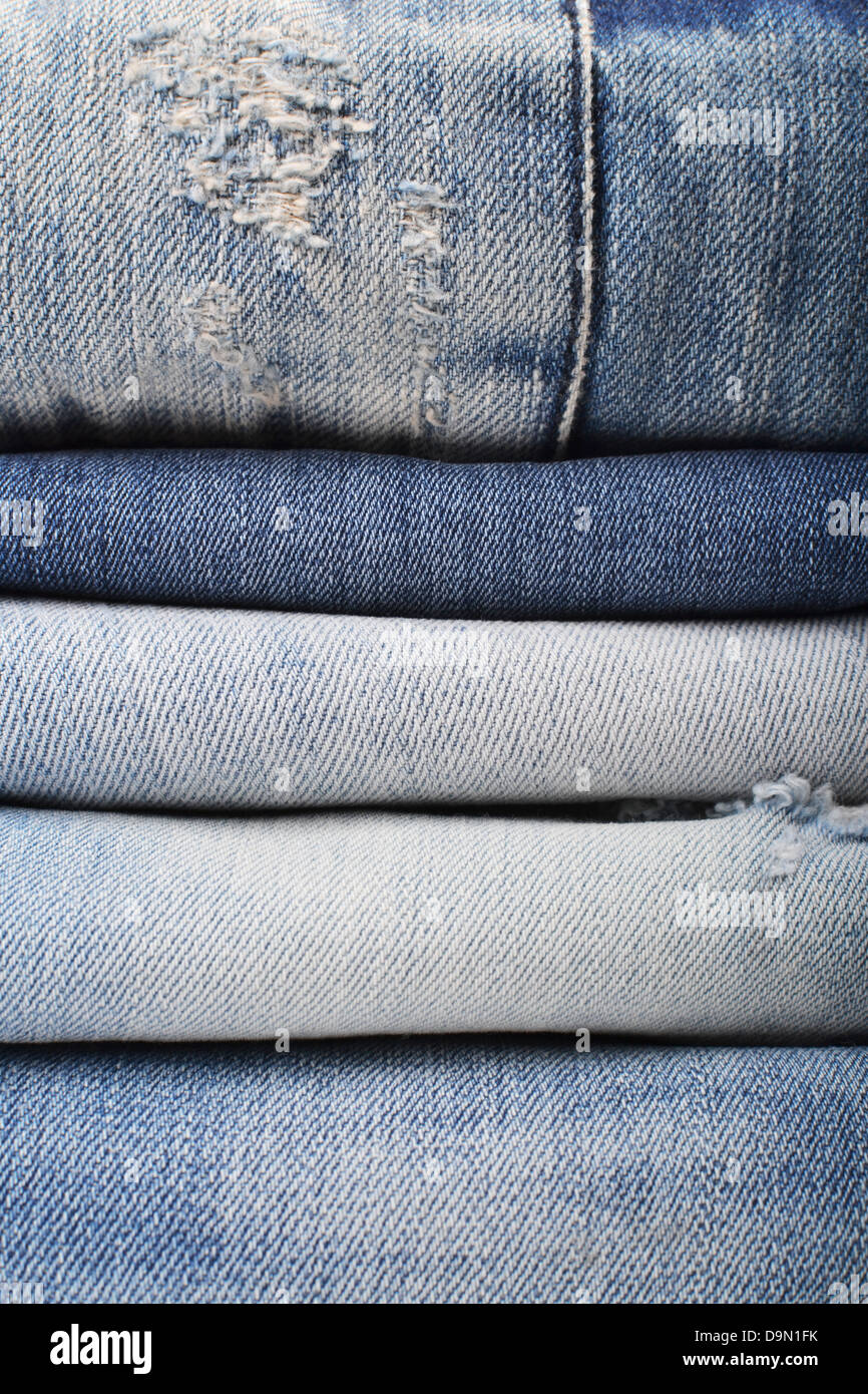 stack of folded jeans Stock Photo