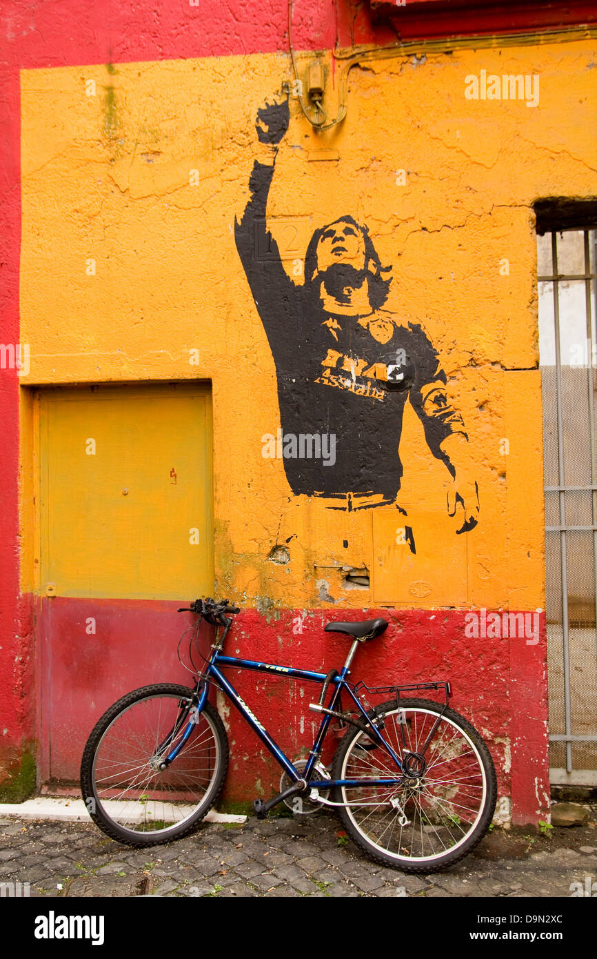 Graffiti in honor Lionel Messi by Banksy, on March 19, 2011,in Rome, Italy. Stock Photo