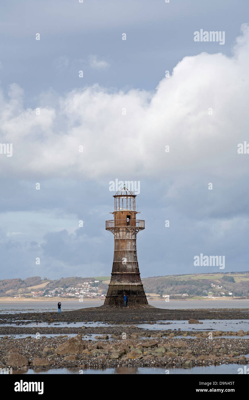 Cast iron lighthouse at Whiteford Point on the Gower Peninsula opposite