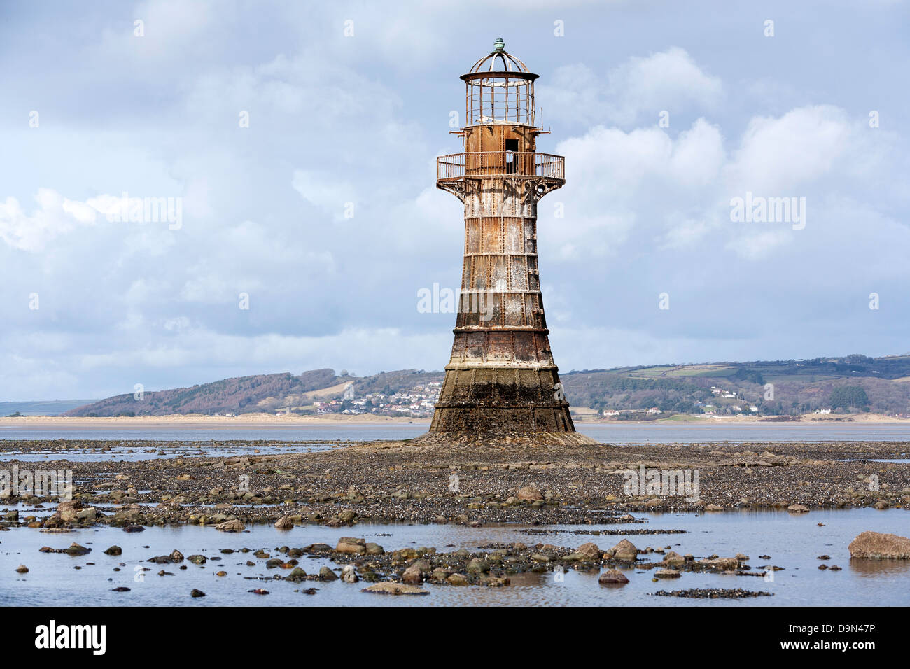 Cast iron lighthouse at Whiteford Point on the Gower Peninsula opposite