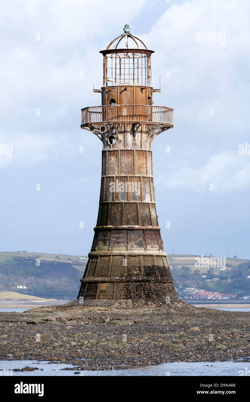 Cast iron lighthouse at Whiteford Point on the Gower Peninsula opposite
