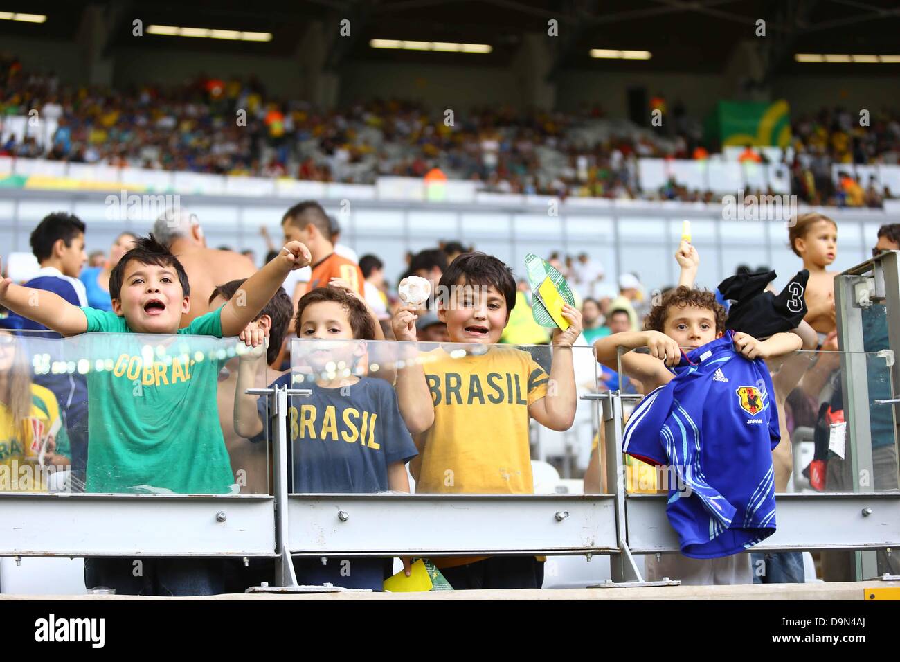 Kids fans, JUNE 22, 2013 - Football / Soccer : FIFA Confederations Cup Brazil 2013, Group A match between Mexico 2-1 Japan at Mineirao Stadium in Belo Horizonte, Brazil. (Photo by Toshihiro Kitagawa/AFLO) Stock Photo