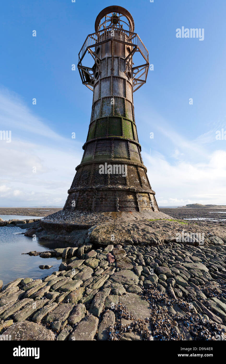 Cast iron lighthouse at Whiteford Point on the Gower Peninsula opposite