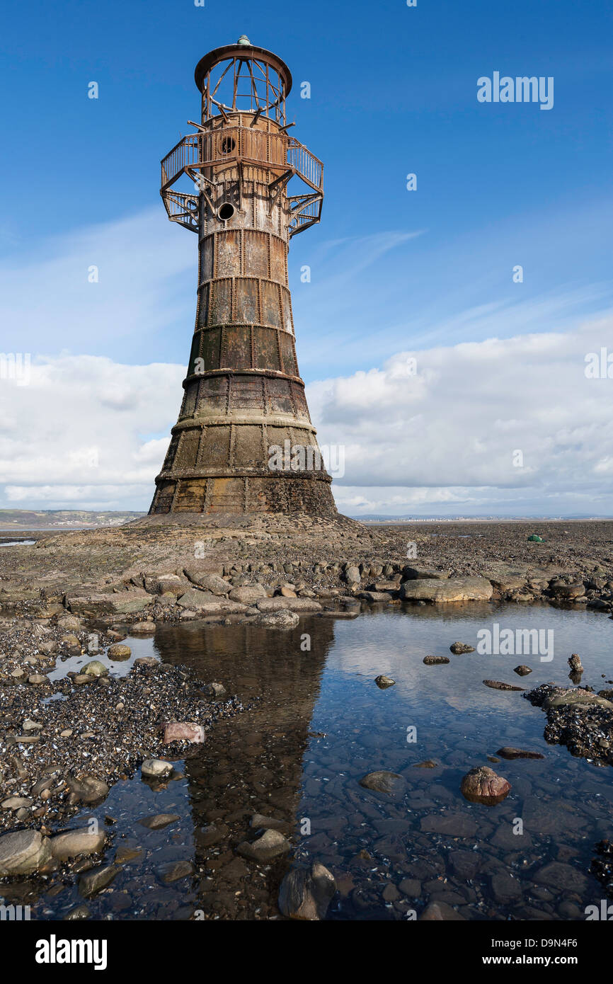 Cast iron lighthouse at Whiteford Point on the Gower Peninsula opposite