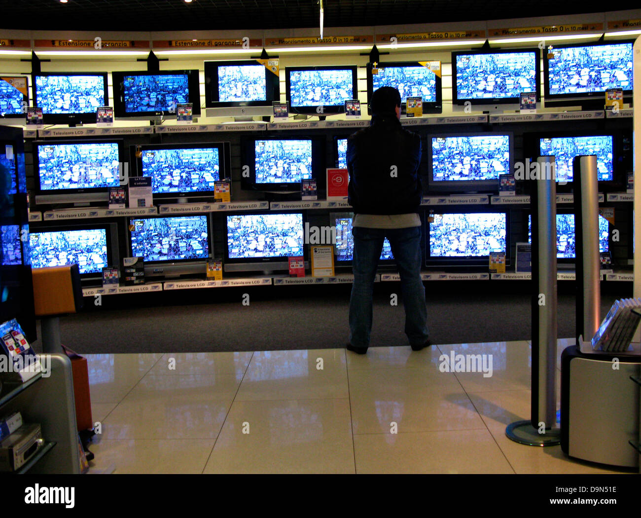 TV sets in shop display Stock Photo - Alamy