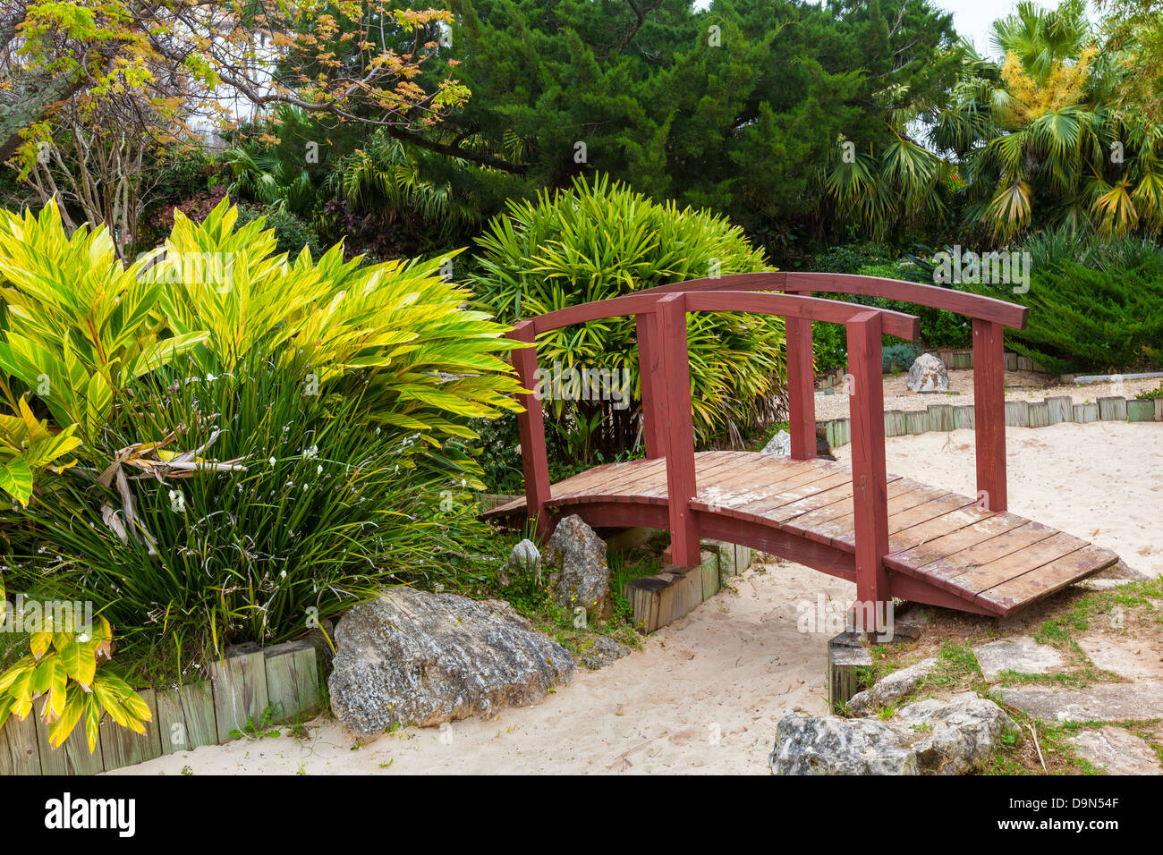 Japanese garden at the Bermuda Botanical Gardens in Hamilton, Bermuda. Known as the Zen Garden. Stock Photo