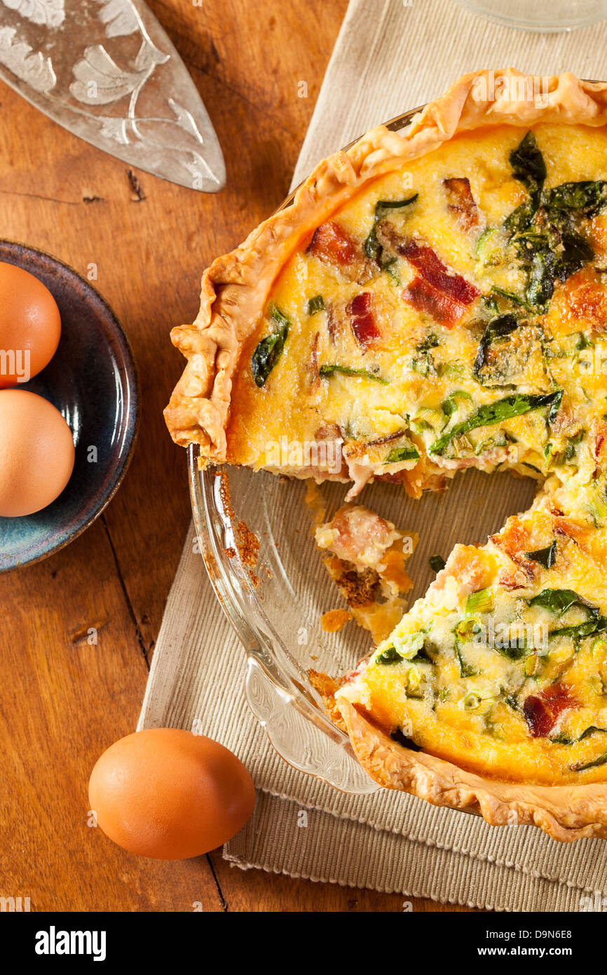 Homemade Spinach and Bacon Egg Quiche in a pie crust Stock Photo Alamy