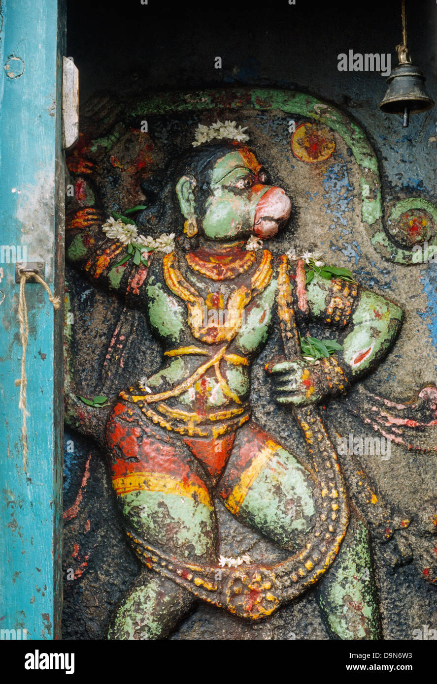 Sculpture of the Hindu monkey god Hanuman in a shrine, India Stock ...