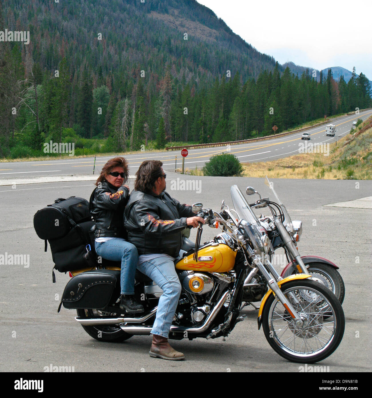 bikers in Yellowstone National Park,wyoming,usa Stock Photo Alamy