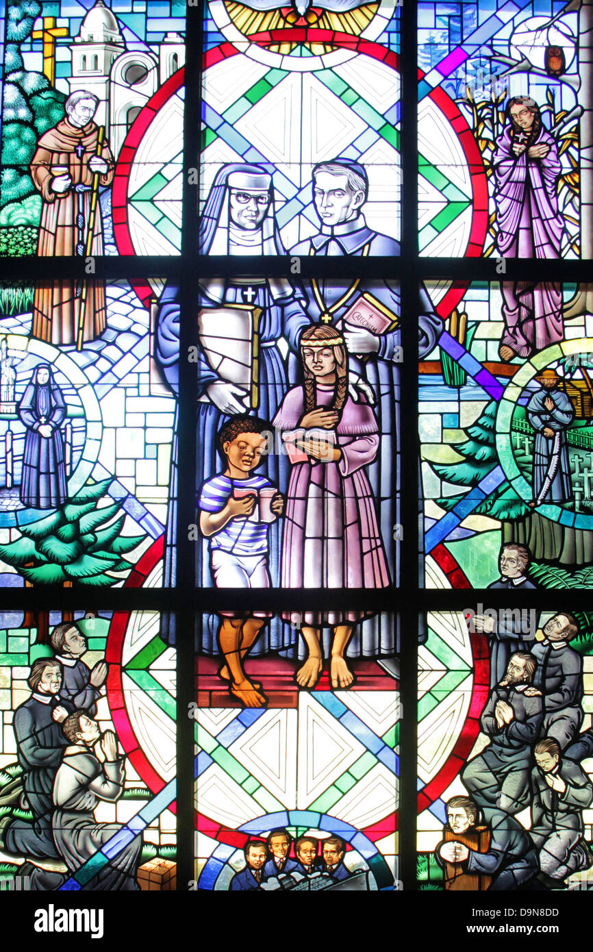 Stainedglass windows at the Mary Queen of the Universe Minor Basilica