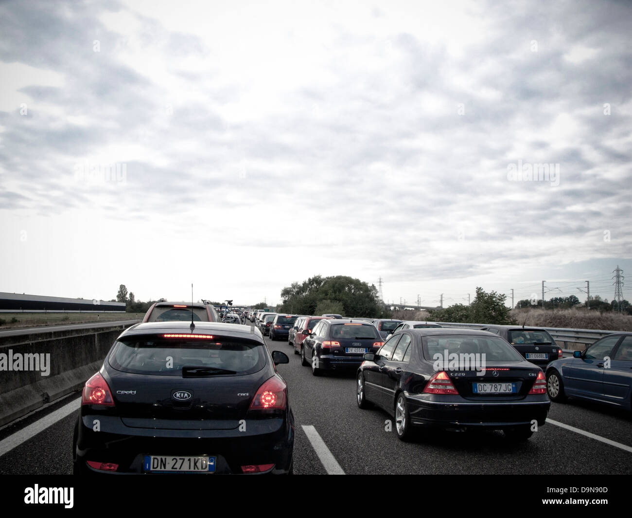 stationary cars on the highway Stock Photo