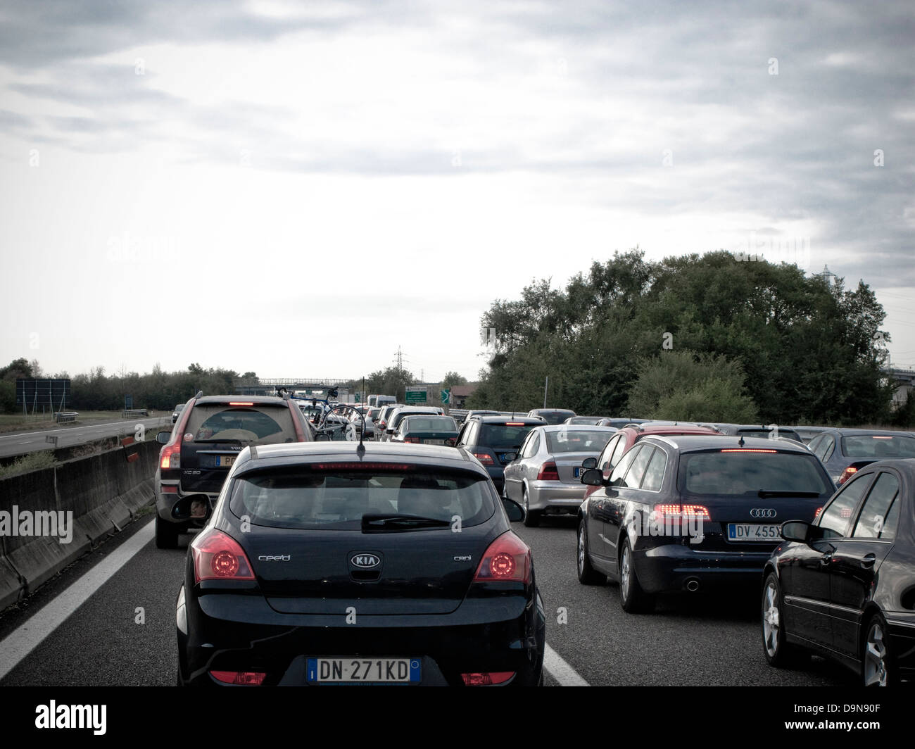 stationary cars on the highway Stock Photo