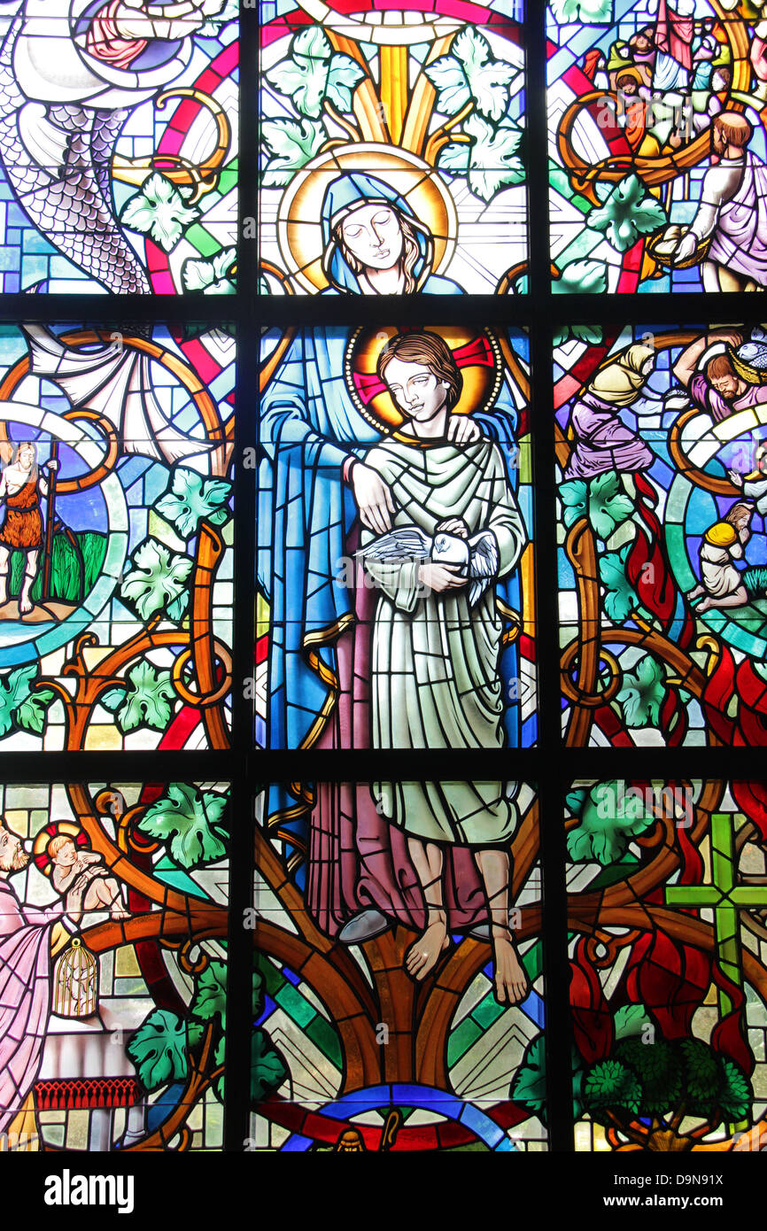 Stainedglass windows at the Mary Queen of the Universe Minor Basilica