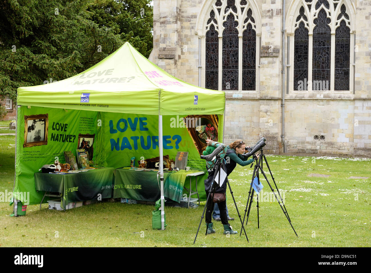 A RSPB gazebo and spotting scopes set up in the grounds of chichester