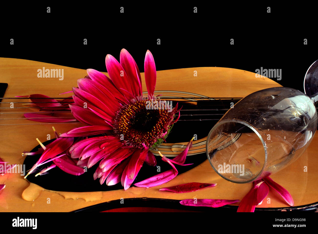 guitar flower and glass Stock Photo Alamy