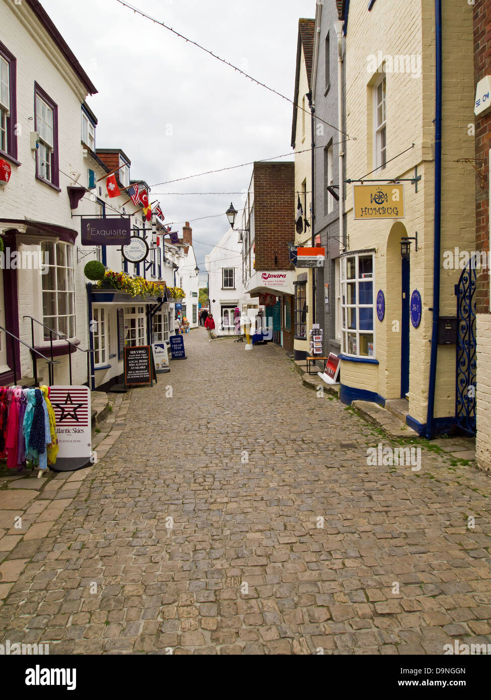 Cobbled street and shops in Lymington New forest District Hampshire UK Stock Photo