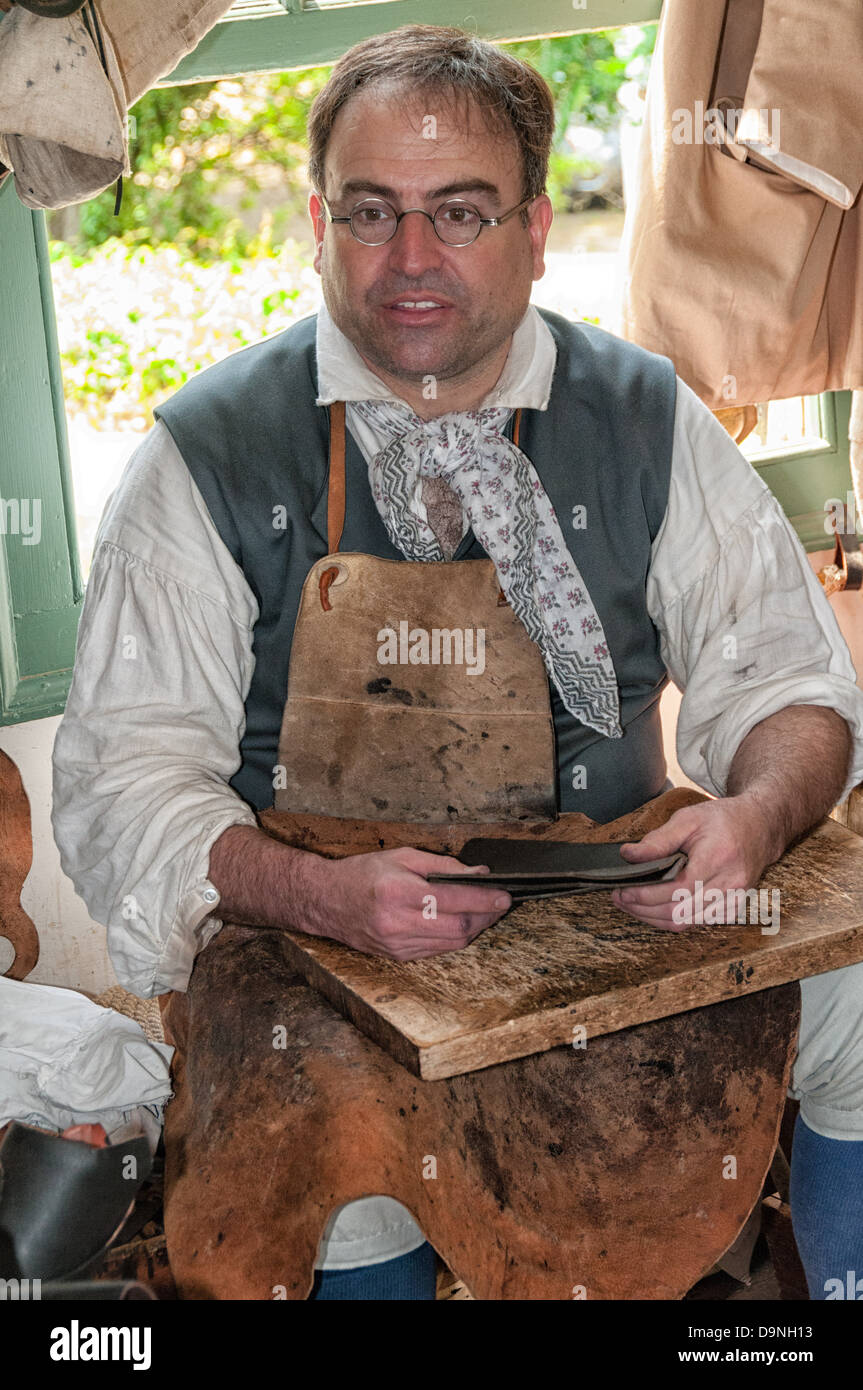 Reenactor Shoemaker, Colonial Williamsburg, Virginia Stock Photo