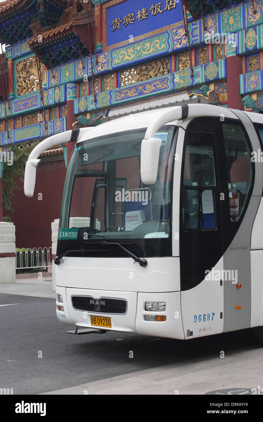 Shanghai China public transport, exterior of cabin on single deck bus Stock Photo