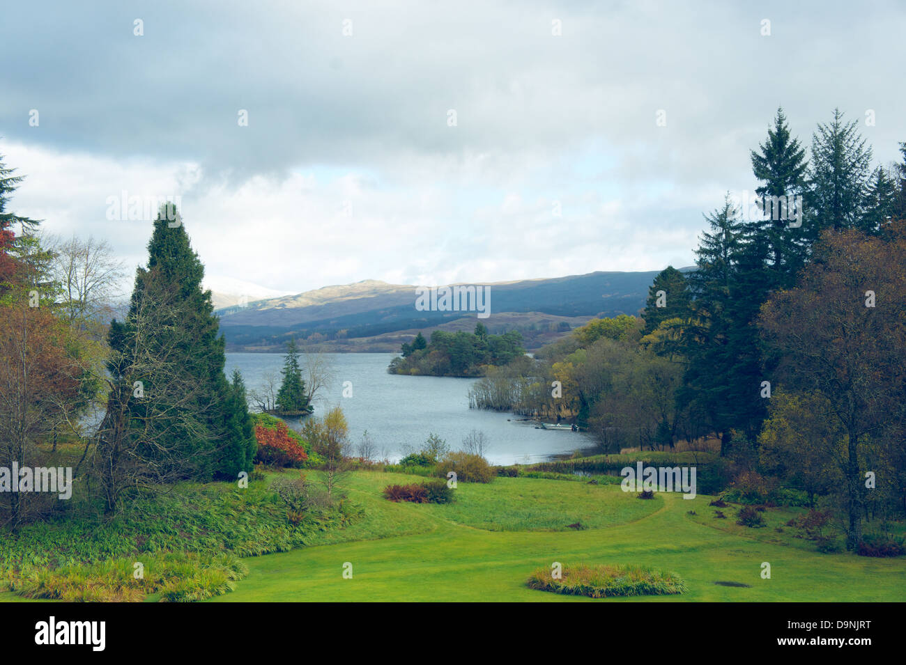 View of Loch Awe from Ardanaiseig Hotel, Kilchrenan, Argyll, Scotland Stock Photo