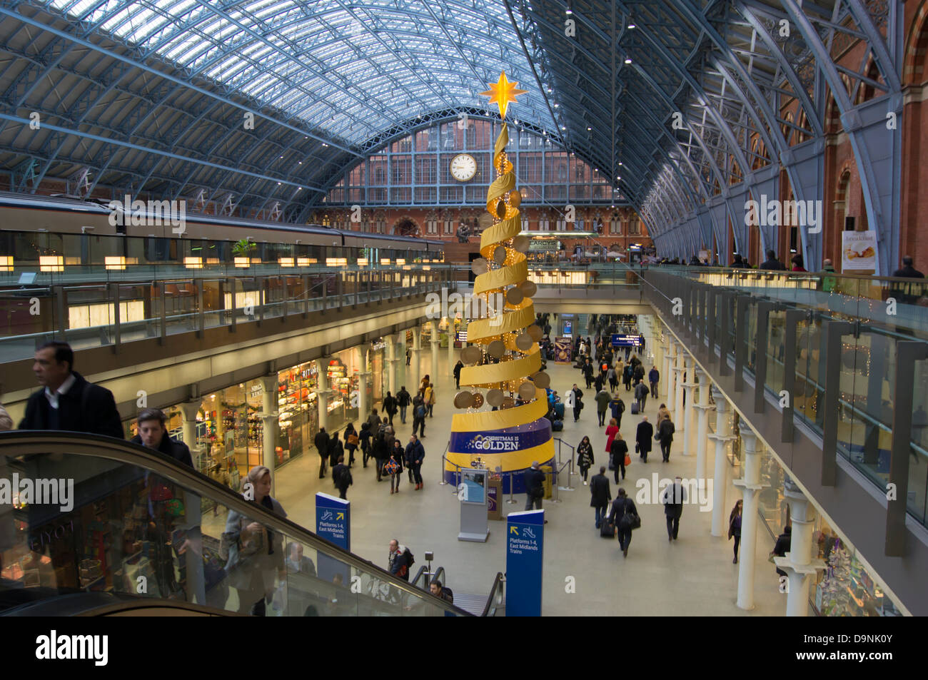 UK, England, London, st pancras station interior Xmas tree Stock Photo