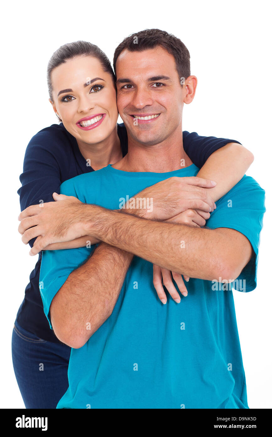 portrait of young happy smiling couple isolated over white background ...