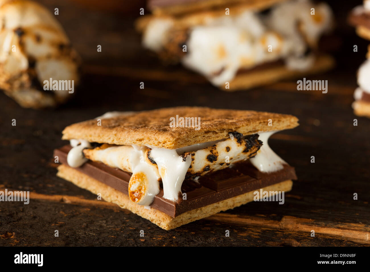 Homemade S'more with chocolate and marshmallow on a graham cracker