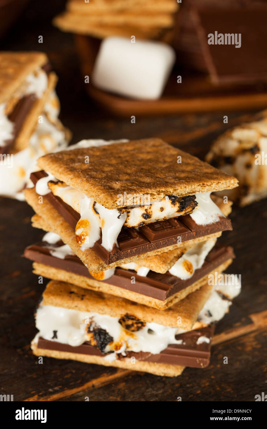 Homemade S'more with chocolate and marshmallow on a graham cracker ...