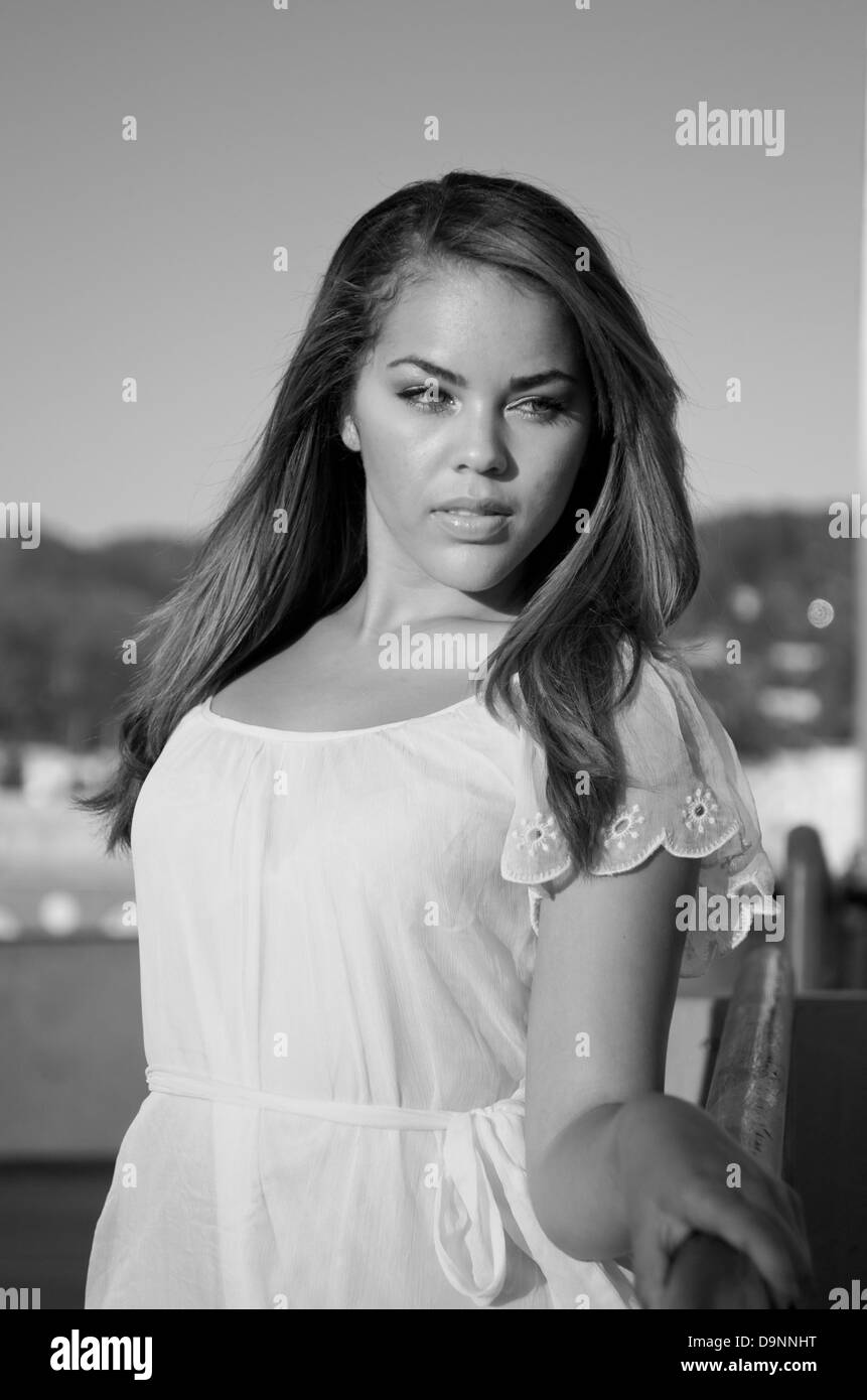 Portrait of beautiful multiracial model, outdoor. Stock Photo