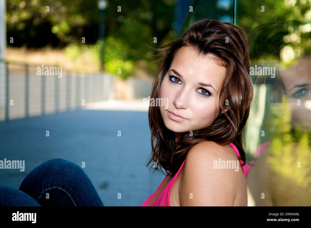 Portrait of beautiful caucasian girl outdoor Stock Photo