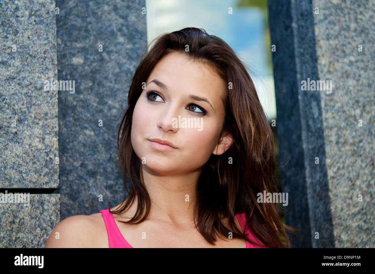 Portrait of beautiful caucasian model dreaming outdoor Stock Photo