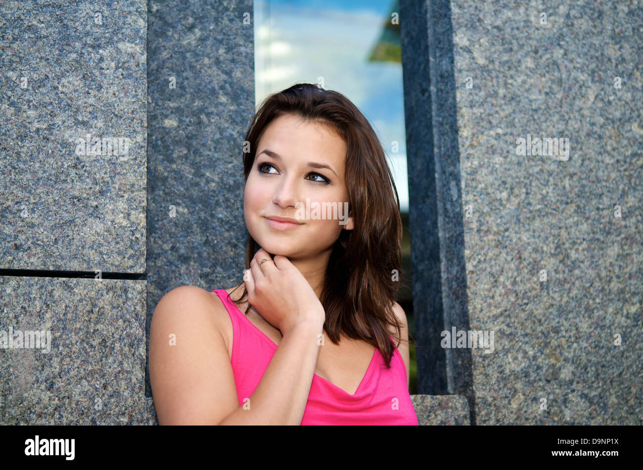 Portrait of beautiful caucasian model outdoor with smile Stock Photo