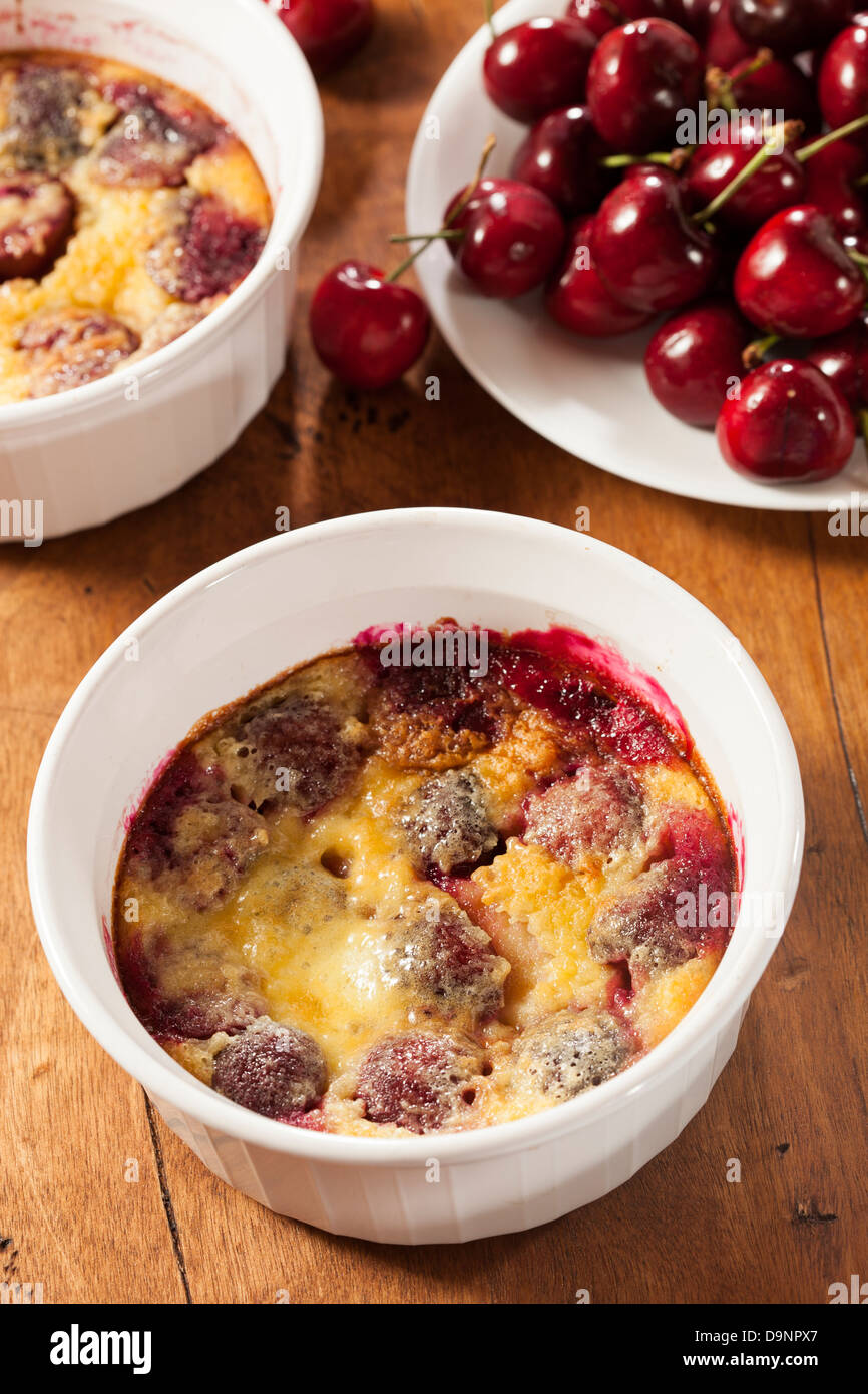 Homemade Organic Cherry Cobbler Cake in a single serve dish Stock Photo