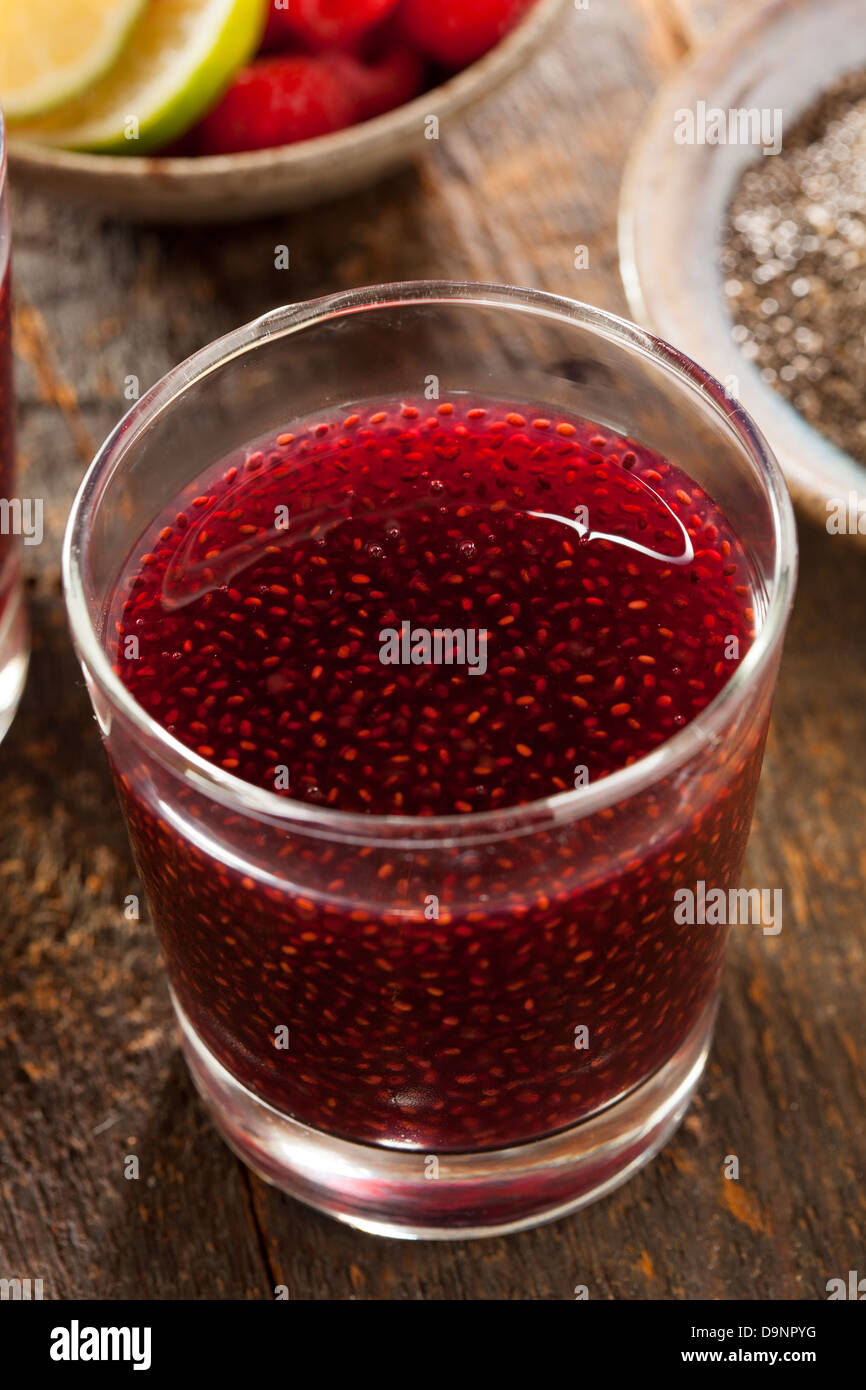 Organic Raspberry and Chia Seed Beverage against a background Stock Photo