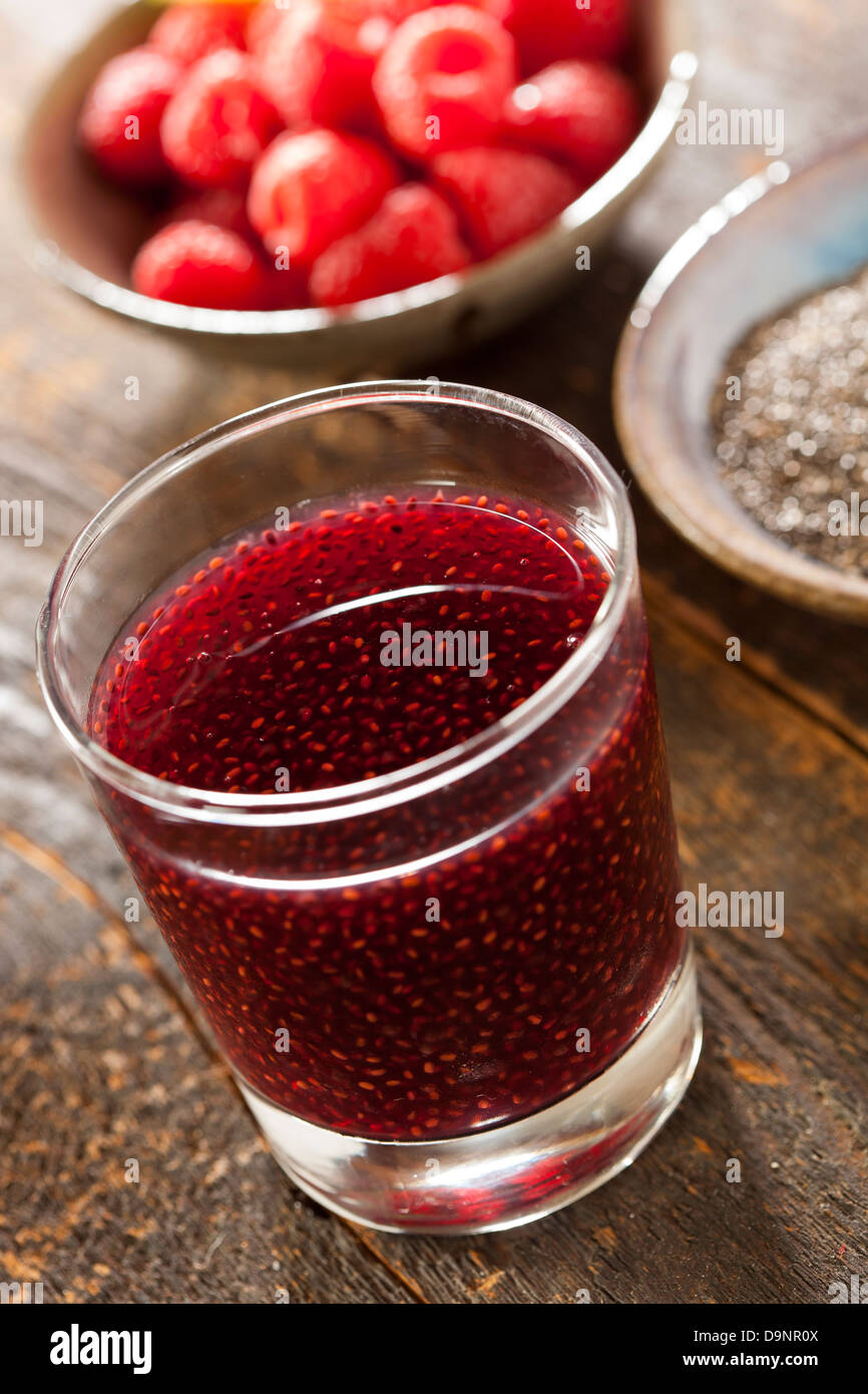 Organic Raspberry and Chia Seed Beverage against a background Stock Photo