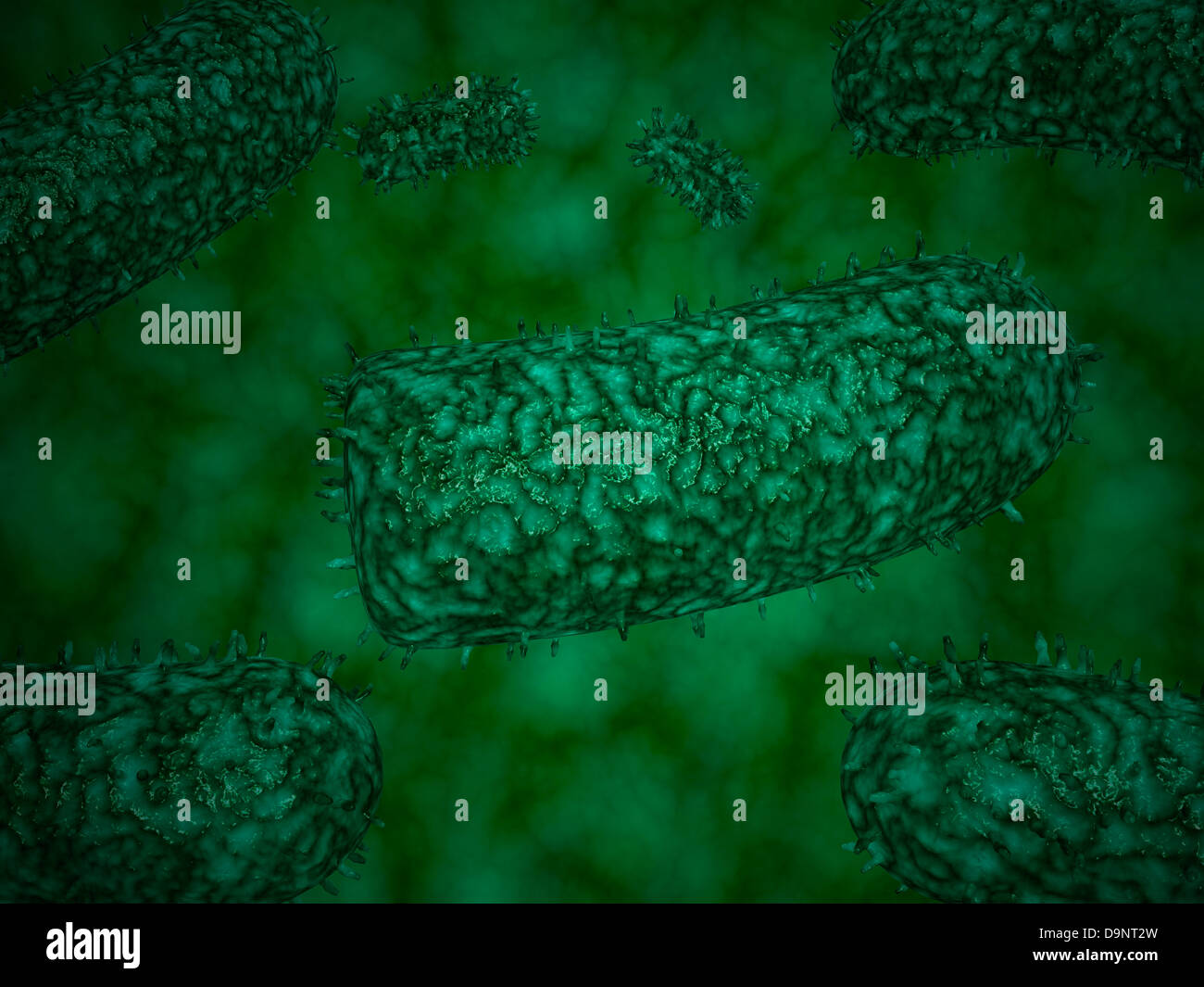 Stylized rabies virus particles, the cause of the viral neuroinvasive disease acute encephalitis. Stock Photo