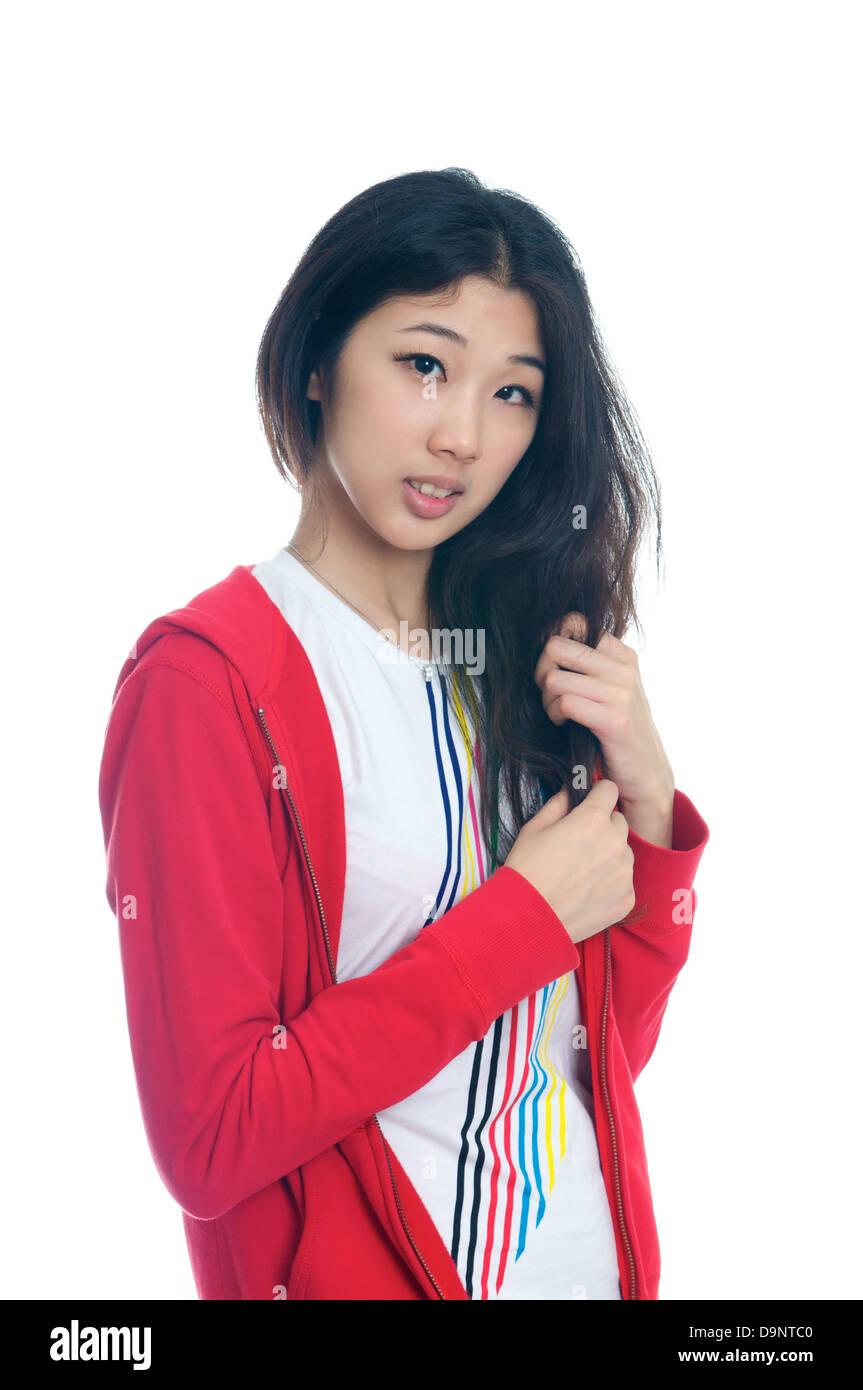 Portrait of beautiful Chinese girl in sweater Stock Photo