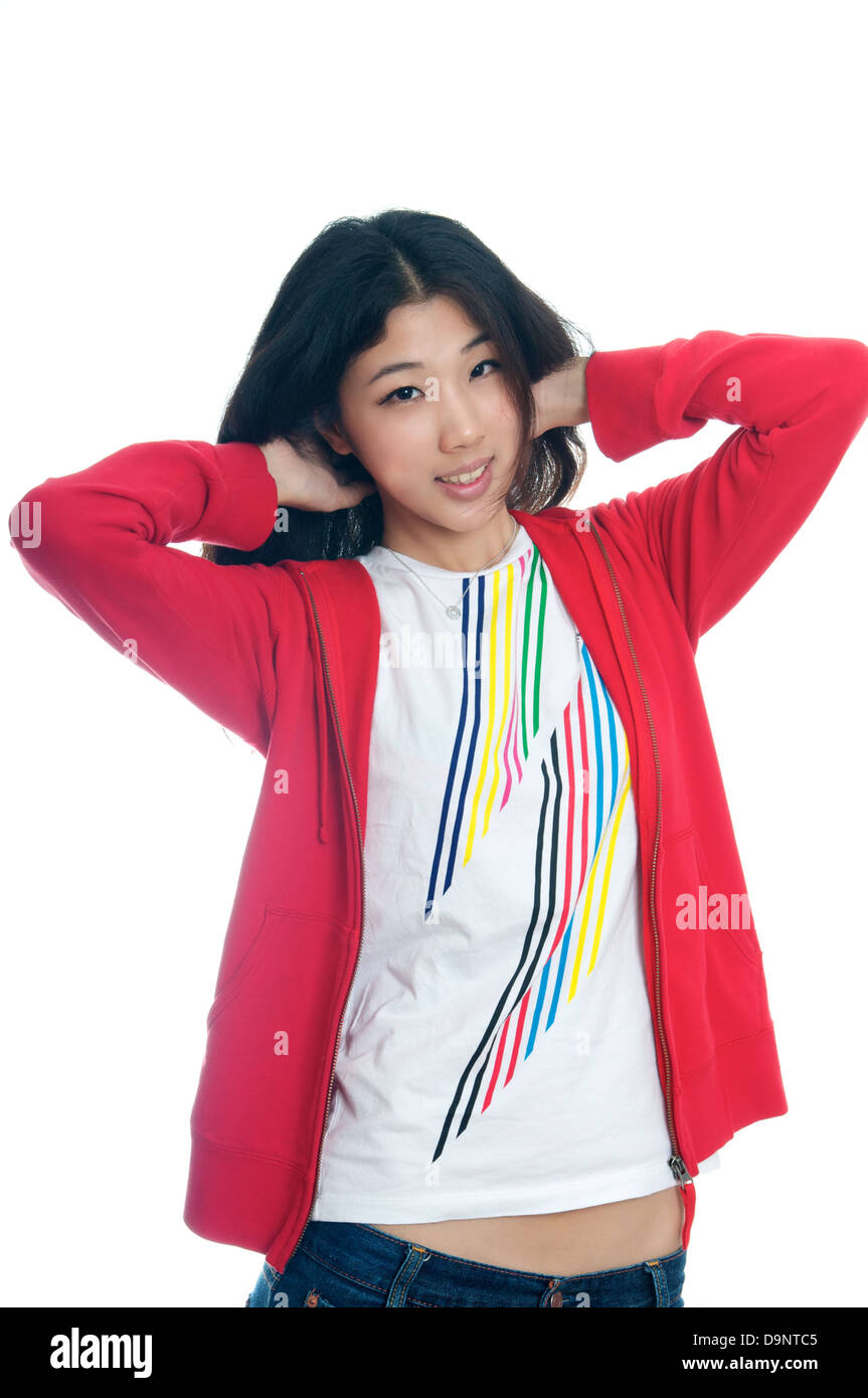 Portrait of beautiful Chinese girl in sweater Stock Photo