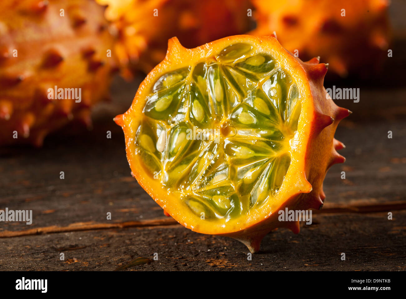 Organic Orange Kiwano Melon with Prickly Spikes Stock Photo
